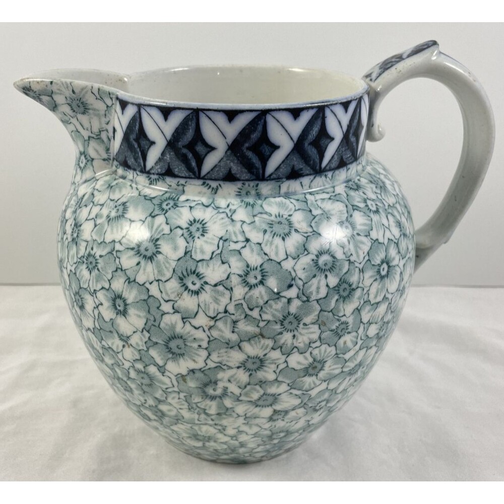 Blue White Chintz Floral Pitcher England 7.25" Vintage Royal Doulton?